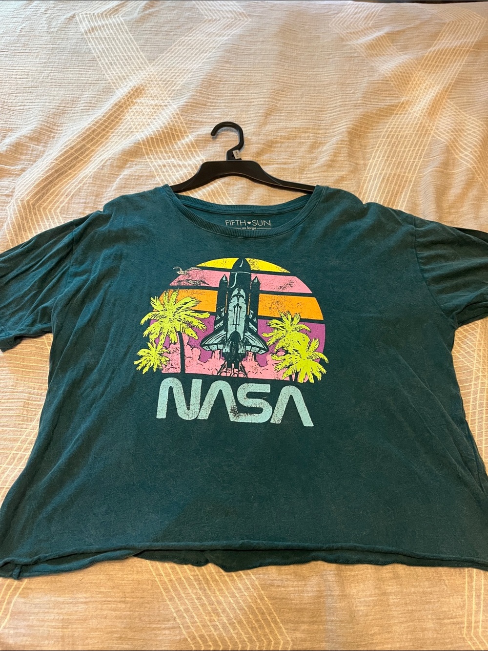 Fifth Sun Teal Graphic Tee with Yellow Accent